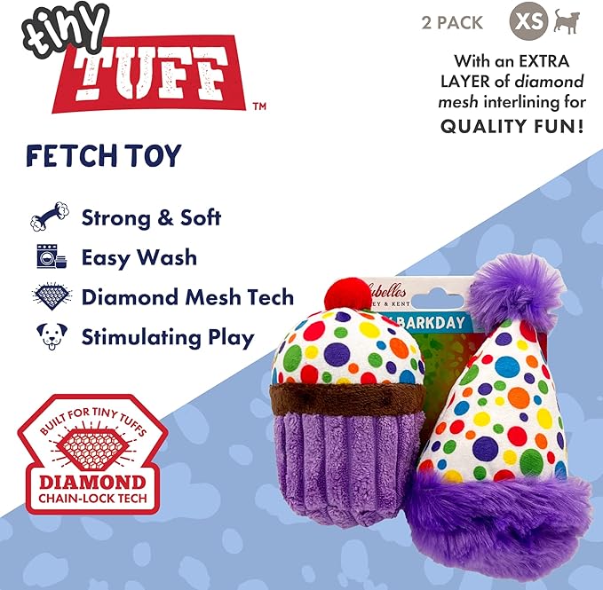 Huxley & Kent Tiny Tuff | It's My Barkday | Extra Tough Dog Toy for Small Dogs | 2-Pack Funny Dog Toy | Features Squeaker, Crinkle | Machine Washable