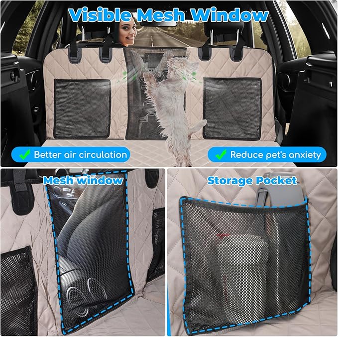 URPOWER Back Seat Extender for Dogs - Hard Bottom Dog Car Seat Cover Holds 400 lbs, Waterproof Dog Hammock Dogs Bed for Cars, SUVs & Small Trucks, Pet Backseat Protector with Mesh Window & Large Space