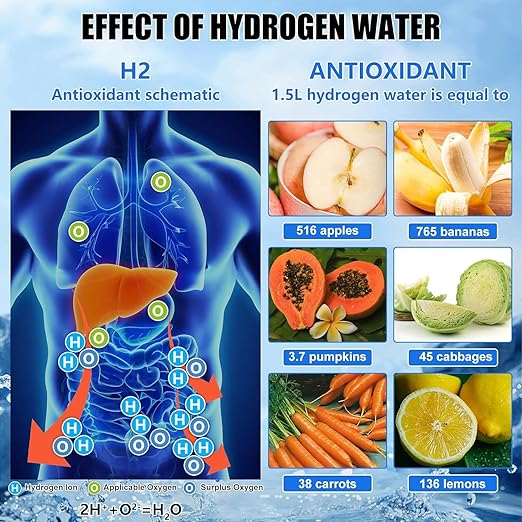 Hydrogen Water Bottle, 1200Pbb Portable Hydrogen Water Ionizer Machine, Hydrogen Water Generator, Hydrogen Rich Water Glass Health Cup Water Ionizer Machine for Office, Travel, Daily Drinking Silver