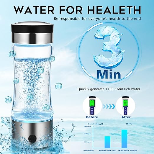 Hydrogen Water Bottle 2024, Hydrogen Water Bottle Generator Improve Water in 3 Minutes, Rechargeable Hydrogen Water Ionizer Machine with SPE PEM Technology for Home, Office, Travel, Drinking
