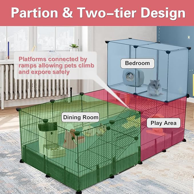 24 Panels Small Animal Playpen,Pet Playpen,C&C Cage for Guinea Pigs,Puppy Play Pen,Baby Chicken Cage,Indoor Outdoor Portable Metal Wire Yard Fence with Waterproof Mat