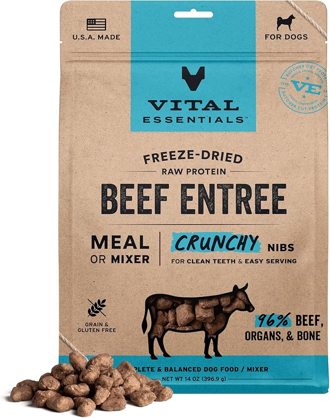 Vital Essentials Freeze-Dried Raw Beef Meal or Mixer Dog Food Crunchy Nibs, 14 oz
