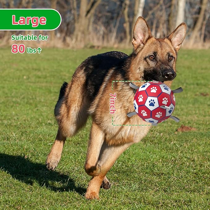 Diman Premium Large Dog Toys Dog Soccer Ball with Straps Dog Balls for Indoor Outdoor Gift for Birthday for Extra Large Dog Interactive Dog Toys Water Toy（9 Inch）