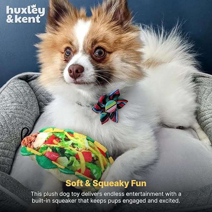 Huxley & Kent Funny Dog Toy w/Squeaker – Power Plush Squeaky Dog Toys for Small, Medium & Large Dogs – Soft Stuffed Animal for Indoor Play & Fetch - Taco Tuesday, Large