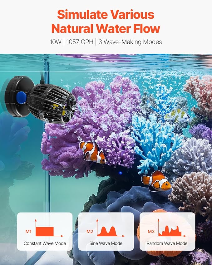 VEVOR Aquarium Wave Maker, 10W, 1057 GPH Quiet and Strong DC Powerhead, Adjustable Fish Tank Circulation Pump with Controller, Strong Magnetic Base, 360° Rotating Wavemaker, for Freshwater Saltwater
