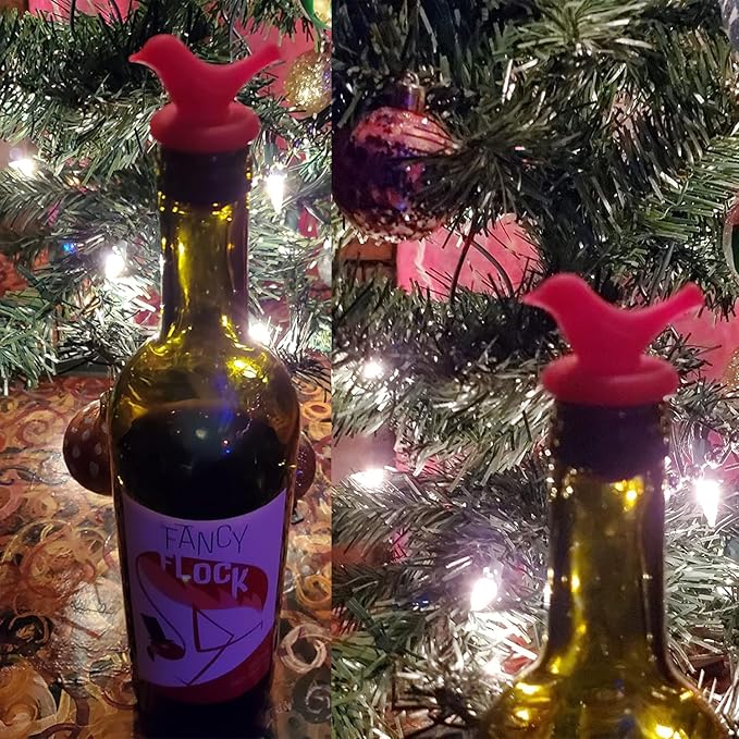 Little Bird Decorative Wine Stoppers, Colorful Silicone, Reusable, Leakproof, Eco-Friendly, Universal Fit, Gift-Ready, Set of 4, BD-005