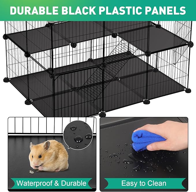 41 Panels Pet Playpen, 35.4" L x 23.6" W x 23.6" H Small Animal Playpen with 2 Doors, C&C Cage for Guinea Pigs,Rabbit,Bunny,Hedgehogs, Puppy Play Pen Indoor Outdoor, Two-Story Chicken Play Pen