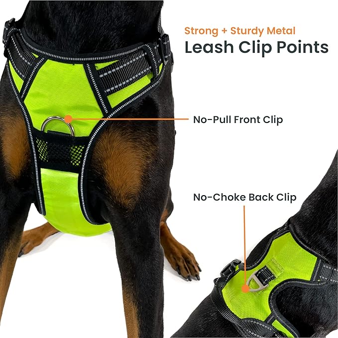 4Knines No Pull Dog Harness for Large Dogs – Adjustable Reflective Harness with Front & Back Leash Clips – Durable, Easy Control for Walks & Training (Black)