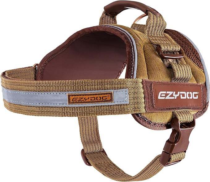 EzyDog Convert Dog Harness – Trail-Ready Rugged Harness for Walking, Hiking & Outdoors with Reflective Piping, Badge Attachment Points, Traffic Handle, & Comfort Lining (XX-Large, Corduroy)