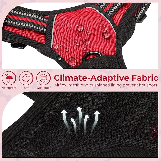 Funfox Dog Harness No Pull, Adjustable Pet Vest Harness Red S with Handle, 2 Leash Clips for Daily Walking Easy Control, Soft Durable Reflective Comfortable for Small Sized Dogs