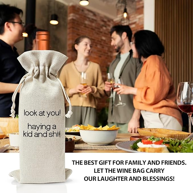 Pregnancy Announcement Wine Gift Bags - New Mom Gift Wine Bags - Cover Bag For Having New Baby - Grandparents - New Parents - Baby shower Party Supplies Favors - Mother's Day Gift - Burlap - HiMo212