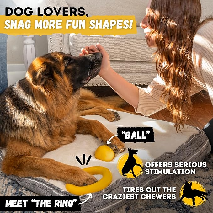 Indestructible Dog Ball - Lifetime Replacement - Durable Dog Toy for Aggressive Chewers - Safe, Non-Toxic Natural Rubber - Chew, Tug & Fetch - Tough, Heavy Duty Chew Toy - 4” (Softball Size)