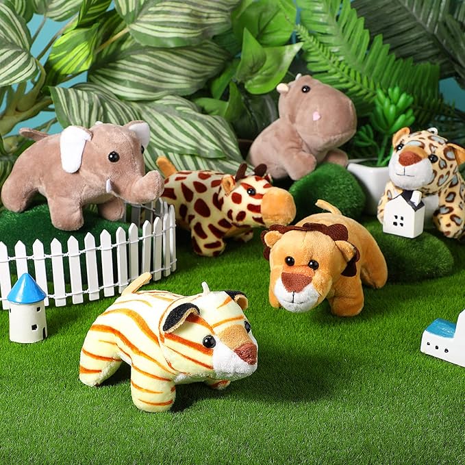 Sumind 12 Pieces Mini Stuffed Forest Animals Jungle Animal Plush Toys 4.8 Inch Cute Elephant Lion Giraffe Tiger Plush for Animal Themed Parties Achievement(Lying)