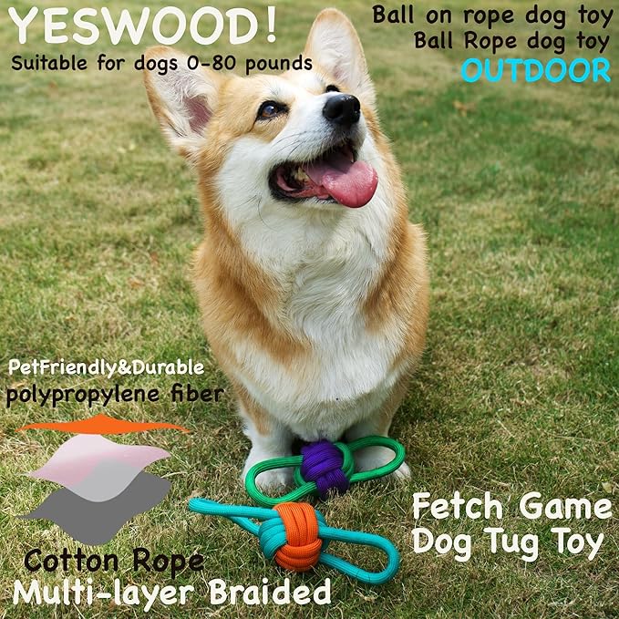 Tug of War Dog Toy Small Breed,Durable Dog Ball with Rope for Agreessive Chwers,4-Pack Rope with Ball Attached for Small and Medium Breed 0-80 Pounds,Puppy Interactive Toy