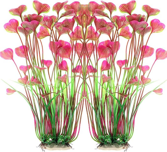 ALEGI Fish Tank Decorations Plastic Plants Large,Aquarium Artificial Plants Decoration Ornament Safe for All Fish-16 inch 2Pcs (Red 2 Pcs)