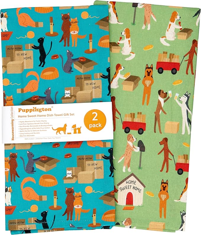 Dog and Cat Kitchen Towels - Dog and Cat Dish Towels for New Home Decorations - Gifts for Dog Moms and Cat Dads (Home Sweet Home)