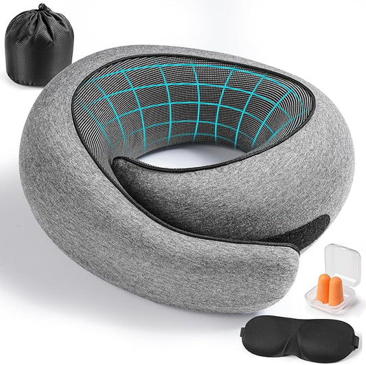 SFXULIX Travel Pillow,Travel Neck Pillow, Memory Foam Neck Pillow Airplane, 360°Travel Pillows for Airplanes, Airplane Pillow, Soft Airplane Neck Pillow Stowable U-Shaped Pillow (Gray)