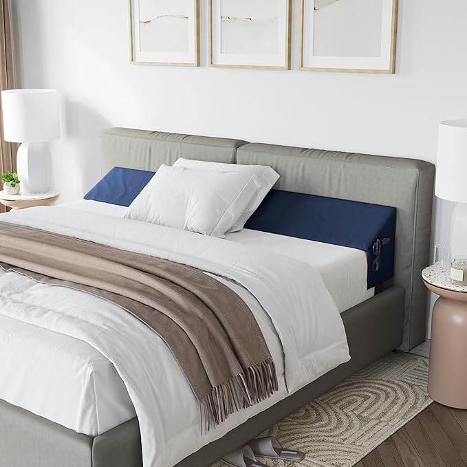 Wedge Pillow Headboard Bed Gap Filler California King - Headboard Pillow 72 X 10 X 6 - Long Pillow for Bed Wedge Gap Filler with Large Pocket for Bed Accessories - Mattress Gap Filler (Navy)