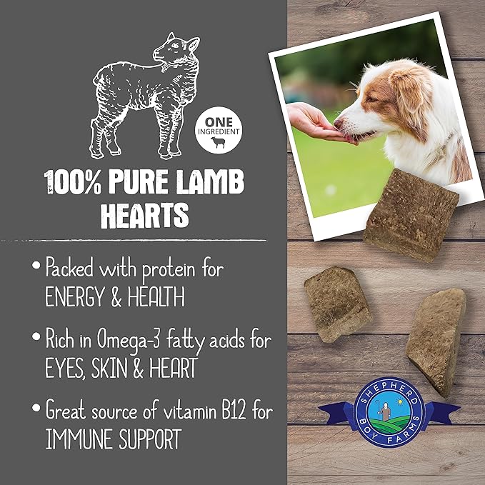 Freeze Dried Dog and Cat Treats, Lamb Heart, All Natural Single Ingredient Freeze-Dried Dog Treat & Snacks, Made in USA, High Protein, Essential Nutrition of Raw Food, 3oz