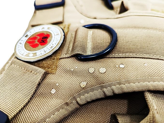 Tactical Dog Harness with Tactical Dog Leash as 1 Set for Large Dogs; Military Style Tactical Dog Vest and Bungee Dog Leash with Car Seat Buckle; Beige (Brown) L