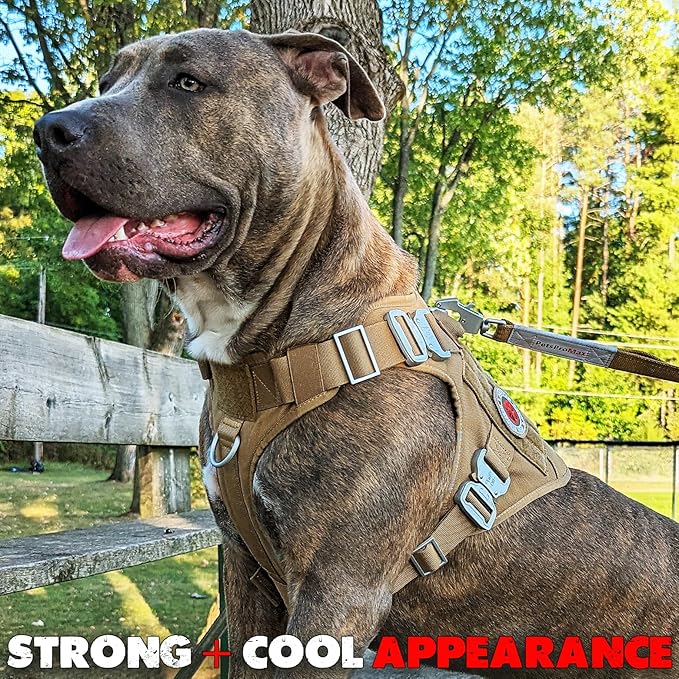 Tactical Dog Harness with Metal Buckle; Military Style Tactical Dog Vest Harnesses; Heavy Duty Harness for Large Dogs with All Metal Components. Tan Large (L)