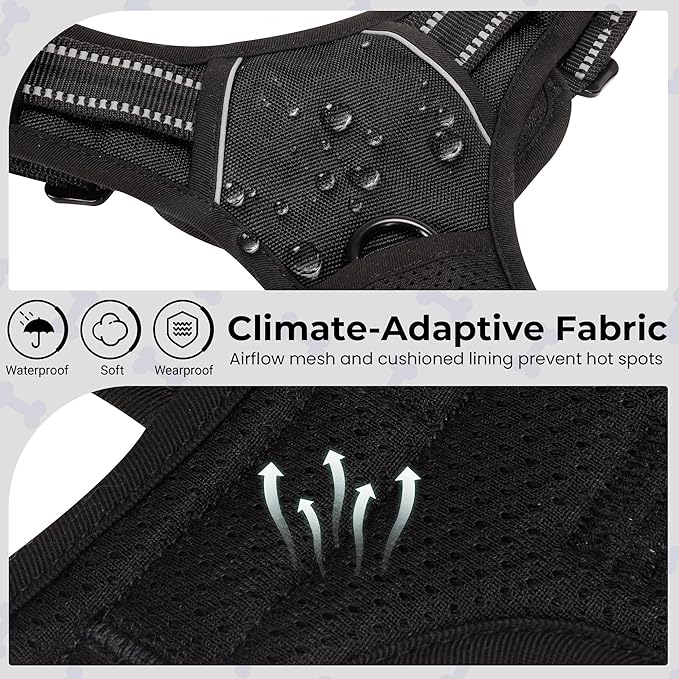 Funfox Dog Harness No Pull, Adjustable Pet Vest Harness Black L with Handle, 2 Leash Clips for Daily Walking Easy Control, Soft Durable Reflective Comfortable for Large Breed Dogs