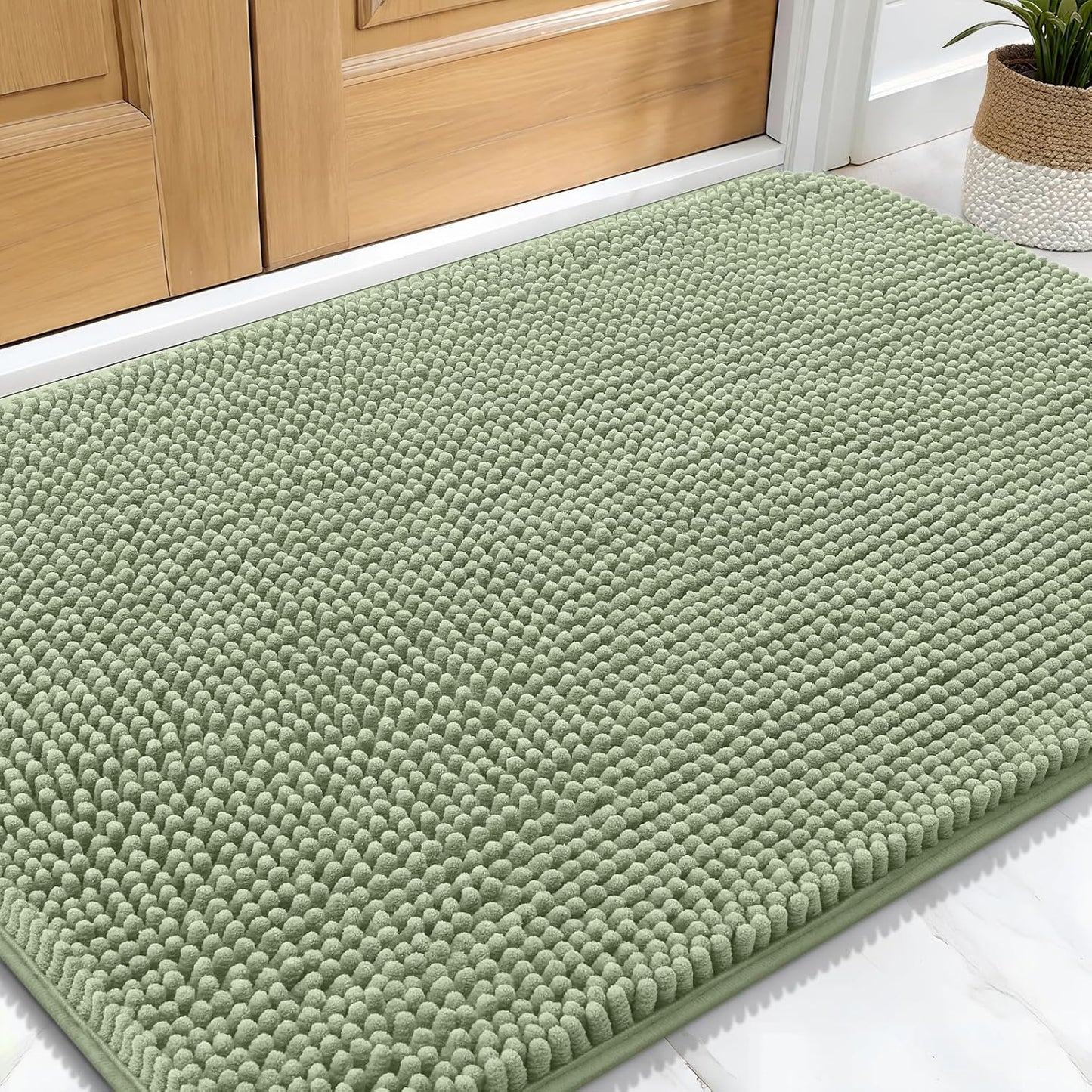 OLANLY Dog Door Mat for Muddy Paws 34x21, Absorbs Moisture and Dirt, Absorbent Non-Slip Washable Doormat, Quick Dry Chenille Mud Mat for Dogs, Entry Indoor Entryway Carpet for Inside Floor, Sage Green