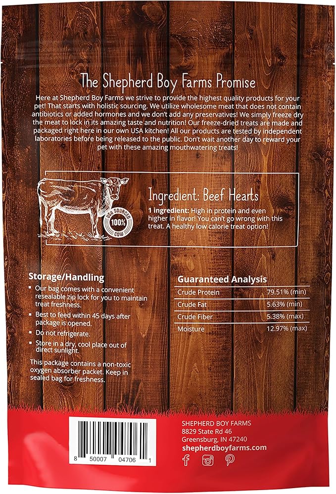 Freeze Dried Dog and Cat Treats, Beef Heart, All Natural Single Ingredient Freeze-Dried Dog Treat & Snacks, Made in USA, High Protein, Essential Nutrition of Raw Food, 8oz