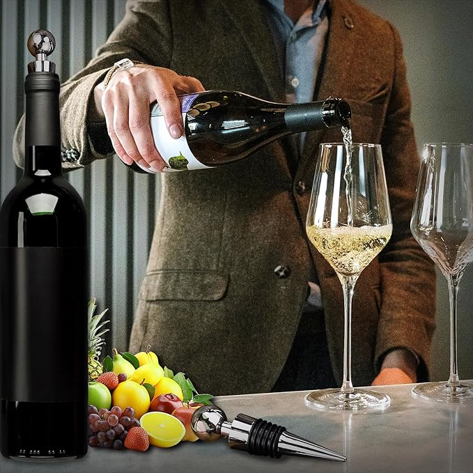 5 Pcs Wine Stopper Bottle Stopper Wine Saver, Wine Saver Zinc Alloy Silicone, Reusable Leak Proof Keep Fresh Wine Corks, for Gifts, Bar, Holiday, Party, Wedding, Camping for Standard Bottle