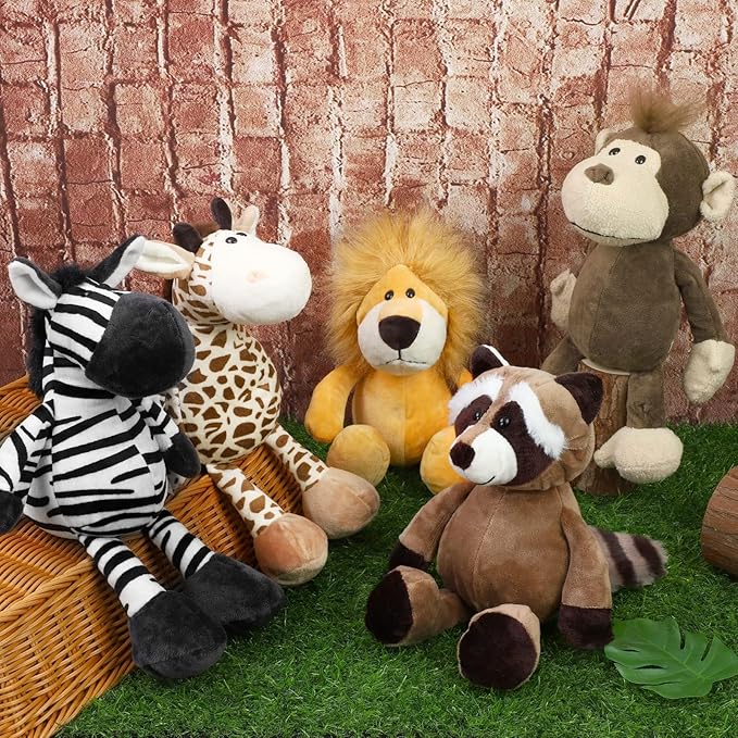 Elcoho 8 Pieces Safari Stuffed Animals Plush Jungle Animal Toys 9.8 Inch Zoo Stuffed Animals Set Cute Plush Toys for Animal Themed Parties Teacher Student Award