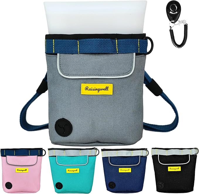 Dog Treat Pouch for Pet Walking and Training with Clicker 2 Cup Silicone Bag Small Fanny Pack Holder for Puppy Snack Dispenser Kit for Leash and Outdoor Use (Gray)