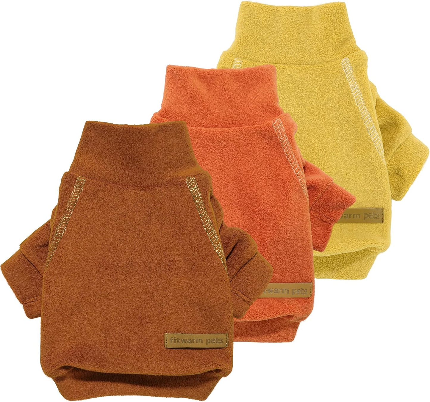 Fitwarm 3 Pack Classic Fleece Dog Sweater, Turtleneck Dog Sweatshirt, Winter Clothes for Small Dogs BoyGirl, Pet Pullover Jumper, Cat Apparel, Orange, Yellow, Coffee, Medium