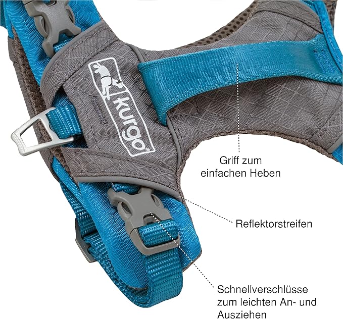 Kurgo Journey Air Dog Harness - Secure Fit for Active Dogs - Padded Chest - Lightweight Ripstop Fabric - Breathable Mesh - Reflective Trim - Back Assist Handle - Black- Small