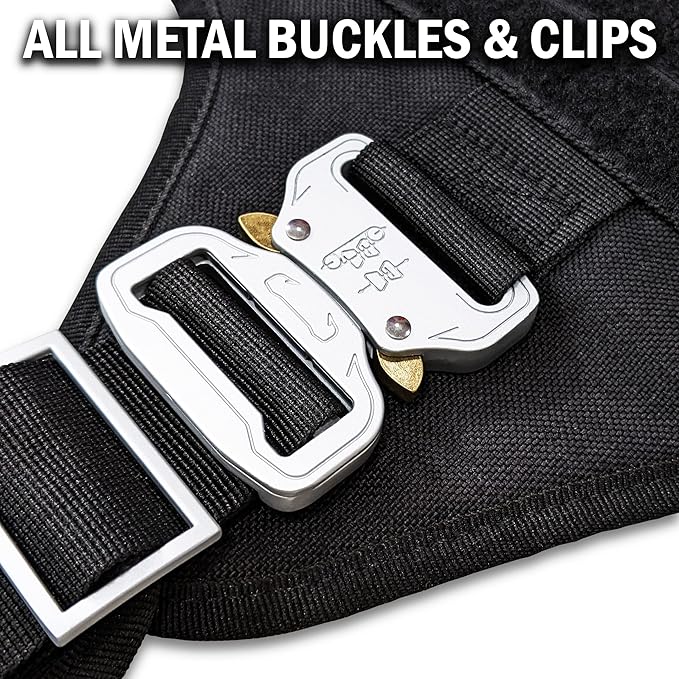Tactical Dog Harness for Small Sized Dogs with Metal Buckle; Military Style Tactical Dog Vest Harnesses; Heavy Duty Harness for Small Dogs with All Metal Components. Black (S)
