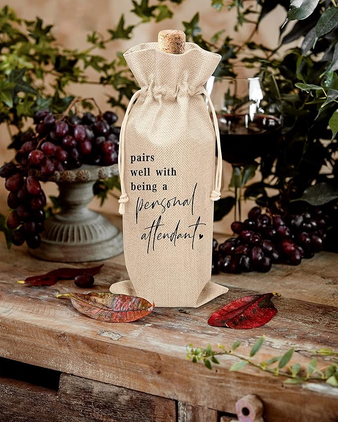 Personal Attendant Wine Gift Bag, Wine Bag for Personal Attendant Proposal, Brides Assistant, Bridesmaid Wedding, Bridesmaids, Wedding, Bridal Shower Party, 1 Pc Burlap Wine Bottle Cover Bag (a17)