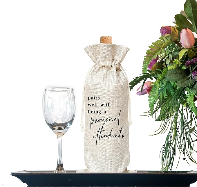 Personal Attendant Wine Gift Bag, Wine Bag for Personal Attendant Proposal, Brides Assistant, Bridesmaid Wedding, Bridesmaids, Wedding, Bridal Shower Party, 1 Pc Burlap Wine Bottle Cover Bag (a17)