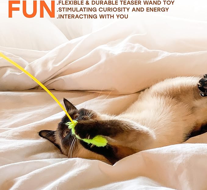 Interactive Cat Toy, A Chicken Catnip Toy and Pink & Green Plush Cat Teaser Wand Toys - Funny, Entertaining, and Stimulating Indoor Cats and Kittens Toys, 3-Piece Set