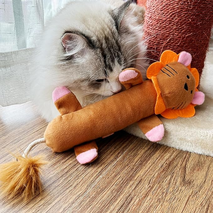 TTcat Catnip Silvervine Matatabi Pillow for Cats & Kittens,Crinkle Sound Toy,Cat Kicker Toy,Large Size Cat Soothing Plush Pillow (Lion).