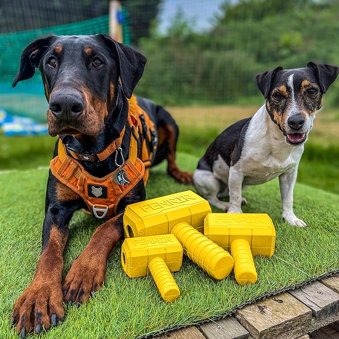 Fenrir Hammer Dog Chew Toy Strong Rubber Stuffable Enrichment Toy for Chewers (Yellow, Small)