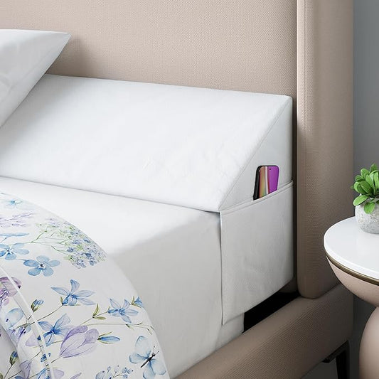 Wedge Pillow Headboard Bed Gap Filler King - Headboard Pillow Size 76 X 10 X 6 - Long Pillow for Bed Wedge Gap Filler with Large Pocket for Bed Accessories - Mattress Gap Filler King Bed (White)