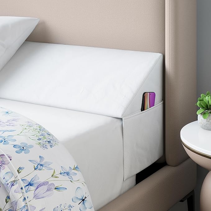 Wedge Pillow Headboard Bed Gap Filler Full - Headboard Pillow Full Size 54 X 10 X 6 - Long Pillow for Bed Wedge Gap Filler with Large Pocket for Bed Accessories - Mattress Gap Filler (White)