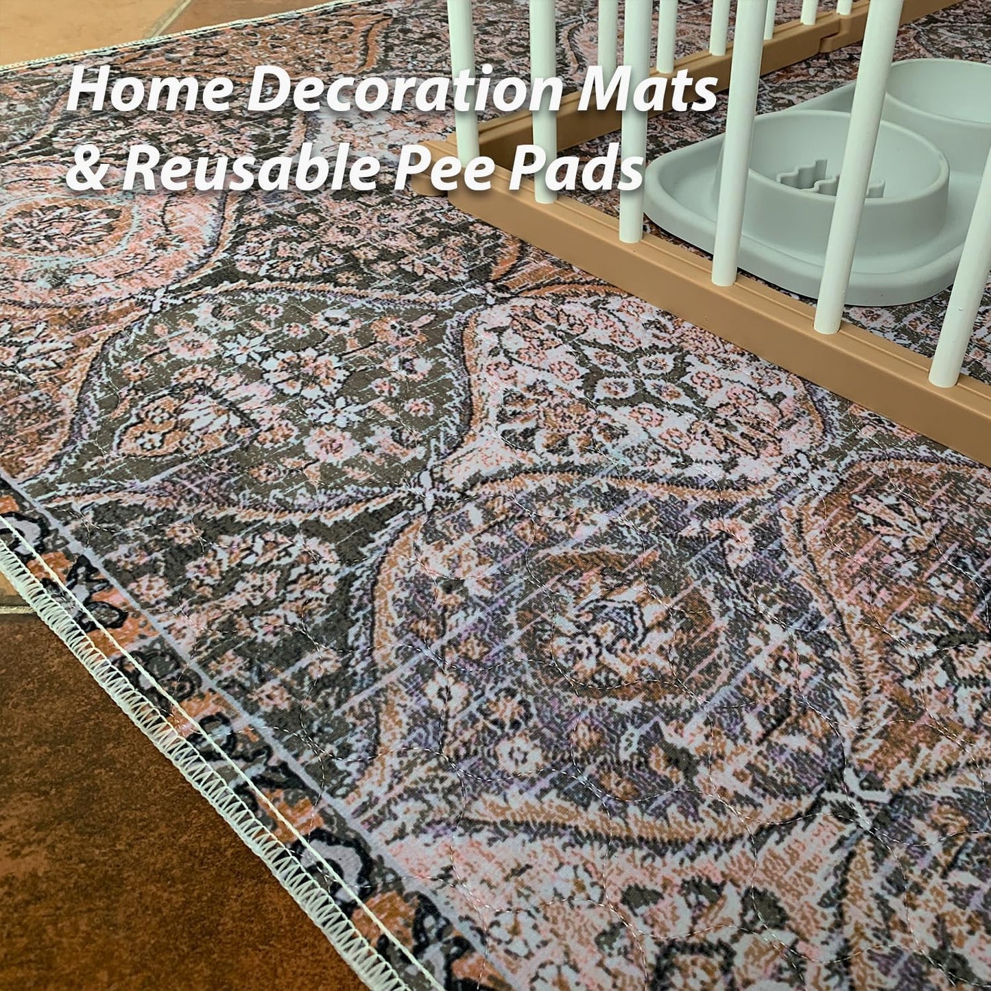 nunubaby 4PACK Washable Pee Pads for Dogs, Stylish, Non-Slip and Leak-Proof Pee Pads. Reusable Potty Pads for Dogs for Crates and Floors.(Brown/Multi, 24" x48")