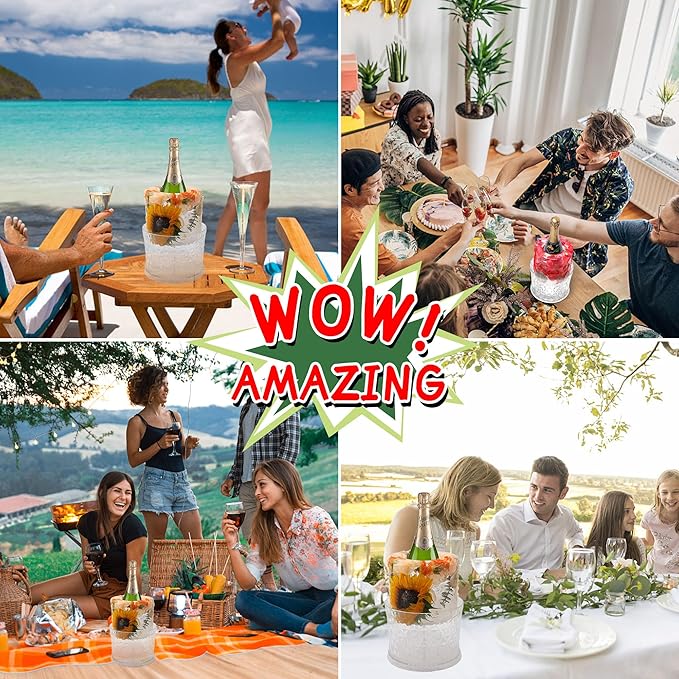 Ice Bucket Mold,Ice Mold Wine Bottle Chiller,Champagne Ice Bucket Floral DIY Ice Mold for Champagne,Wine,Cocktails/Holiday Bar Any Celebration Party Wedding Christmas and Thanksgiving