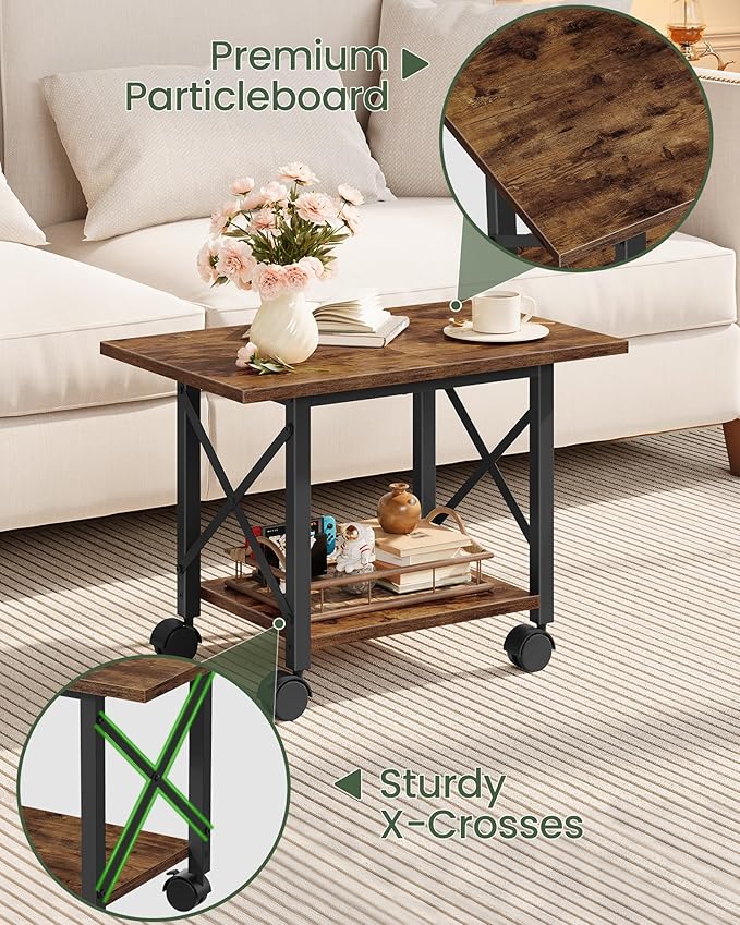 23.6" Under Desk Printer Stand, 2-Tier Printer Table with Wheels Adjustable Feet for Home Office, Study, Living Room, Rustic Brown and Black TPS01BF