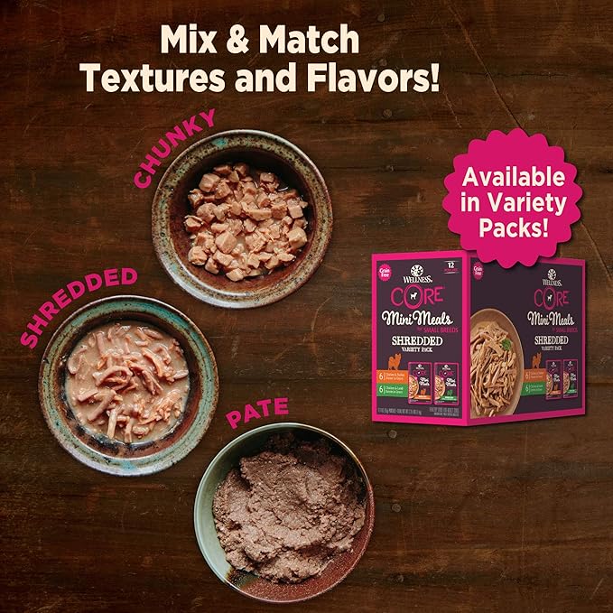 Wellness CORE Natural Grain Free Small Breed Mini Meals Wet Dog Food, Chunky Chicken & Tuna Dinner in Gravy, 3-Ounce Pouch (Pack of 12)