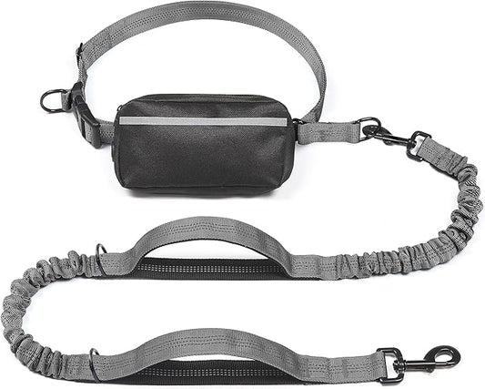 iYoShop Hands Free Dog Leash with Zipper Pouch, Dual Padded Handles and Durable Bungee for Walking, Jogging and Running Your Dog (Large, 25-120 lbs, Grey)