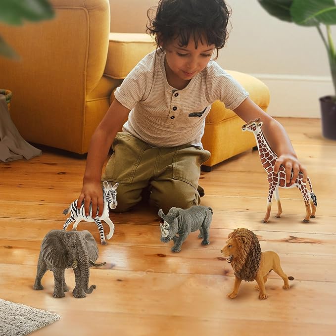 6PCS Safari Animal Figure Toys for Kids 3-5 Realistic Plastic Jungle Animal Figurines African Wildlife Learning Toys for Kids Boys Girls Toddlers
