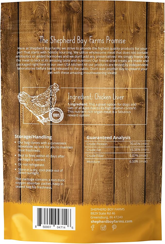 Freeze Dried Dog and Cat Treats, Chicken Liver, All Natural Single Ingredient Freeze-Dried Dog Treat & Snacks, Made in USA, High Protein, Essential Nutrition Raw Food, 8oz