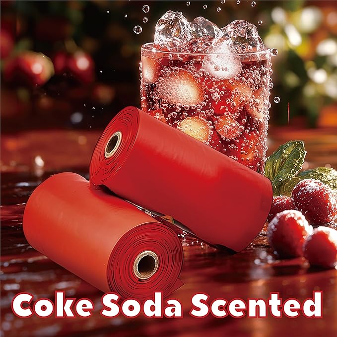 Dog Poop Bags Rolls 120 Count, Certified Compostable, Poop Bags for Dogs with Coke Scented, 8 Rolls Biodegradable for Cornstarch Doggie Poop Bag, Leak Proof, Extra Thick, Dog Waste & Cat Litter Bag