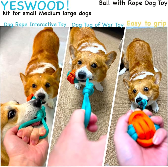 Tug of War Dog Toy Small Breed,Durable Dog Ball with Rope for Agreessive Chwers,4-Pack Rope with Ball Attached for Small and Medium Breed 0-80 Pounds,Puppy Interactive Toy
